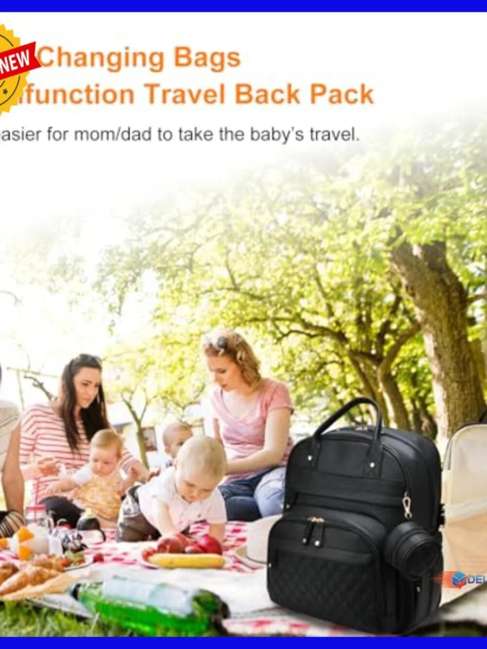 Large Waterproof Diaper Backpack with Changing Station & USB Port
